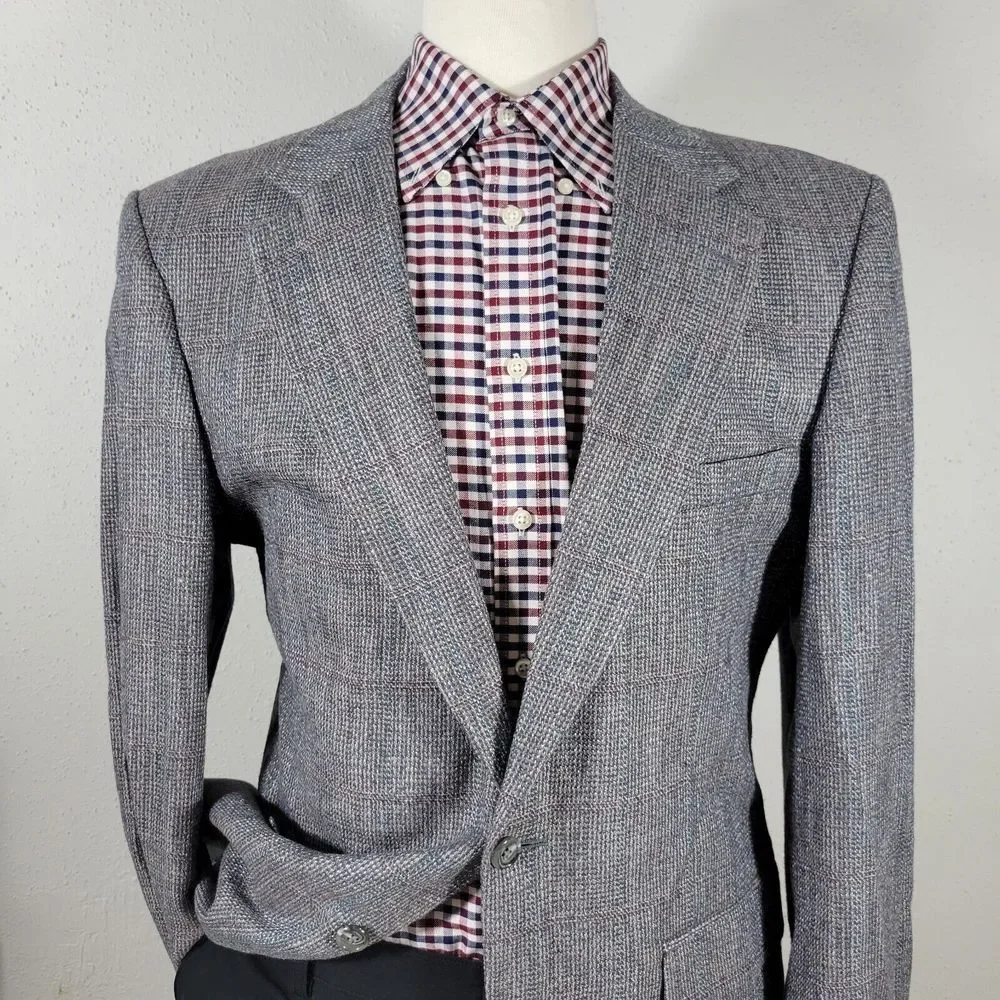 VTG Stafford Men's Tweed Sport Coat Blazer Two Button Gray Wool Plaid‎ 42R Slim